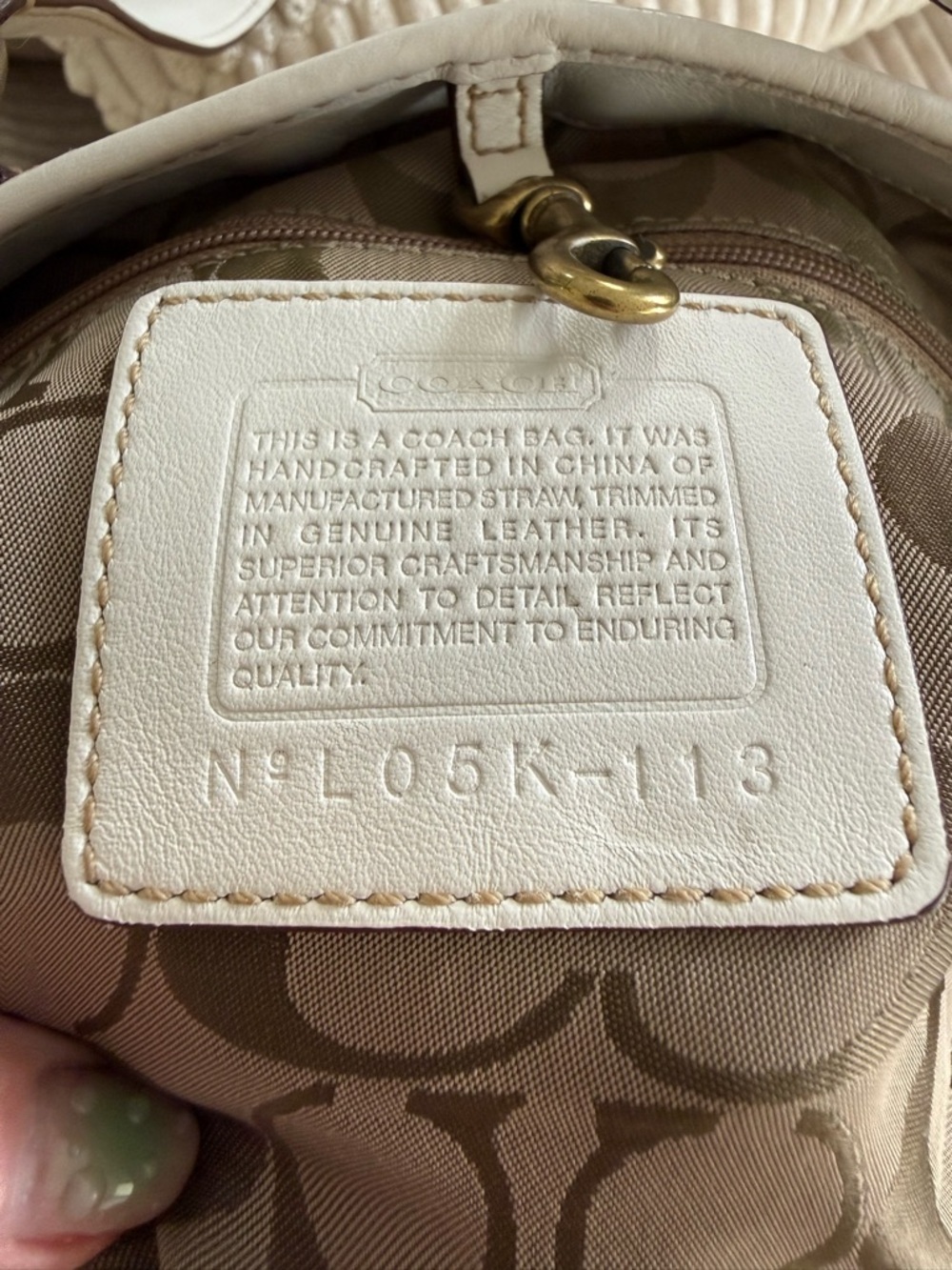 Vintage Coach Legacy Straw & Leather Tote White Brass Accents Y2K Coach 113 - Picture 7 of 10